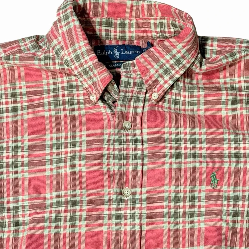 Polo‎ Ralph Lauren Button Up Shirt Men Size XXL Classic Fit Plaid Cotton Vintage